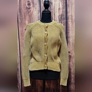 Faherty Mustard Yellow Chunky Knit Button Up Sweater Womens Size Small!